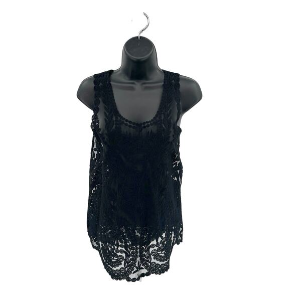 Pins And Needles Embroidered Lace Tank Top Women's Small Black Sleeveless Scoop - Picture 1 of 10
